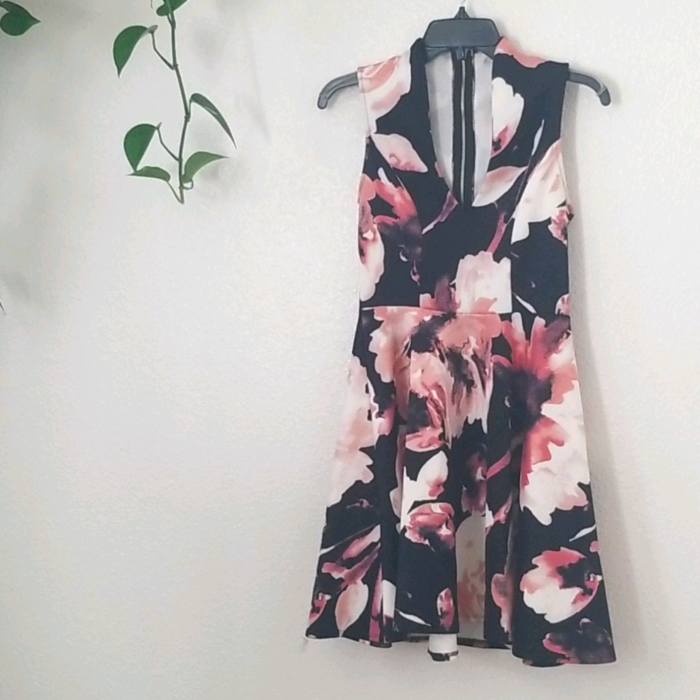 Black floral skater dress